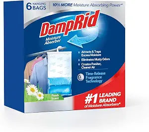 DampRid Fresh Scent Hanging Moisture Absorber, 15.4 oz., 6 Pack - Eliminates Musty Odors for Fresher, Cleaner Air, Ideal Moisture Absorbers for Closet, 10% More Moisture Absorbing Power*