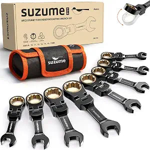 SUZUME Stubby Flex Head Ratcheting Wrench Set 8PCS Metric (8-17mm)