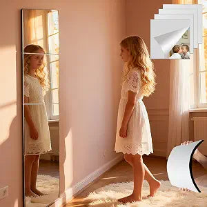 Unbreakable Kids Mirror Tiles for Wall Decor, 4 PCS 12 x 12 Inches Toddler Mirror Full Length, Stick on Classroom Small Plastic Baby Mirrors, Shatterproof Home Gym Acrylic Door Mirrors for Bedroom