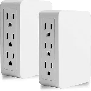 Plug in Outlet Extender,6 Grounded Outlet to the Side,Wall tap Side Access Adapter,Electrical Wall Plug,2 Pack