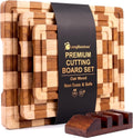 Checkered Oak Wood Cutting Board Set of 3, Cutting Boards for Kitchen