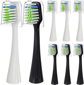 Toothbrush Heads Replacement Compatible with Aquasonic Duo Series/Home Dental Center Eletric Toothbrush (NOT for Duo PRO Series)- 4 White & 4 Black