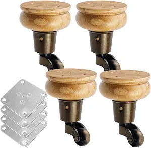 4pcs 4" Wooden Furniture Legs with Furniture Casters, Gourd Shape
