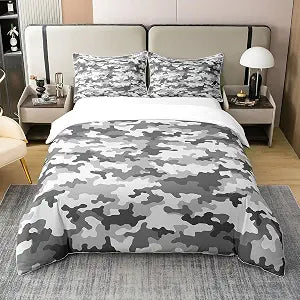 Castle Fairy 100% Pure Cotton Army Camouflage Duvet Cover Set Queen for Kids Boys Colorful Pattern Art Bedding Set Black Grey Comforter Cover with 2 Pillowcases,Ultra Soft(No Filler)
