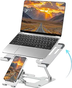 Ergonomic 2-in-1 Laptop Phone Stand for Desk, Adjustable Riser, Sturdy and Portable, Fits All Laptops and PhoneWhite