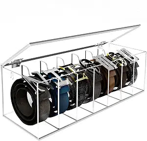 Acrylic Belt Organizer 7-Compartment Clear Storage Case with Flap Cover