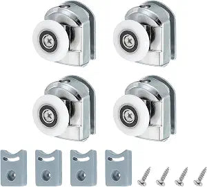 uxcell 25 mm Shower Door Rollers, Single Shower Door Runners Wheels Pulleys Guides Plastic Top Wheels with Anti-Collision Block & Screws for Glass Doors 4-6mm Silver 4 Pcs