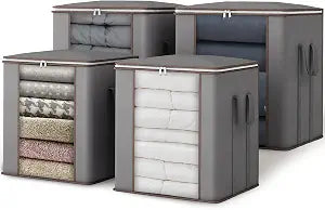 Blanket Storage Bags 120L for Comforter Clothes Bedding Sheet 4 Pack Grey
