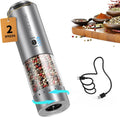 CIRCLE JOY Electric Pepper Grinder Stainless Steel Rechargeable Pepper Mill with Variable Grinding Speed, External Adjustable Coarseness, 95ml Container and White LED Light, Silver