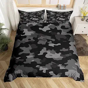 Erosebridal Army Camo Duvet Cover, Black Camouflage Bedding Set for Kids Boys Teens Adult Men, Military Camo Comforter Cover Black Grey Lightweight Bed Cover, 1 Duvet Cover + 1 Pillow Case, Twin Size