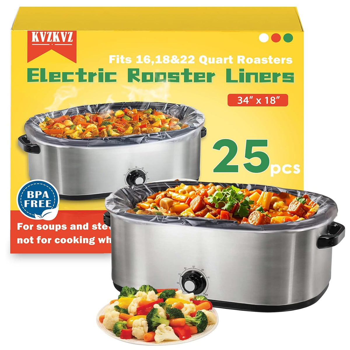 25 Counts Electric Roaster Liners, 34" x 18"Fits 16, 18, and 22 Quart