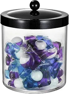 50 Oz Laundry Pods Container Clear with Stainless Steel Lid(Black)