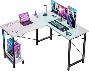 DUMOS 50-Inch Reversible L Shaped Desk with CPU Shelf, White