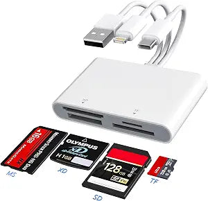 Memory Stick Pro Duo Adapter - XD Picture Card Reader for iPhone/USB C/A, 4 in 1 SD/TF/MS/XD Card Reader Adapter Sony Cybershot Card Reader Support iPhone 17/16/15/14/13/12/11/Pad/PC/Android/Laptop