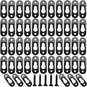 50 Pack Keyhole Picture Hangers with 100 Pcs Screws Metal Keyhole Hangers Fasteners Flat Keyhole Hangers Plate Keyhole Hanging Bracket Hardware for Mirror Picture Frame (Black)
