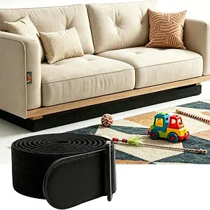 Sokfone Under Couch Blocker for Pets, Adjustable Elastic Strap Keeps Toys Balls from Under Sofa Bed Furniture, Easy Install for Right-Angle Legs(3in x 165in)