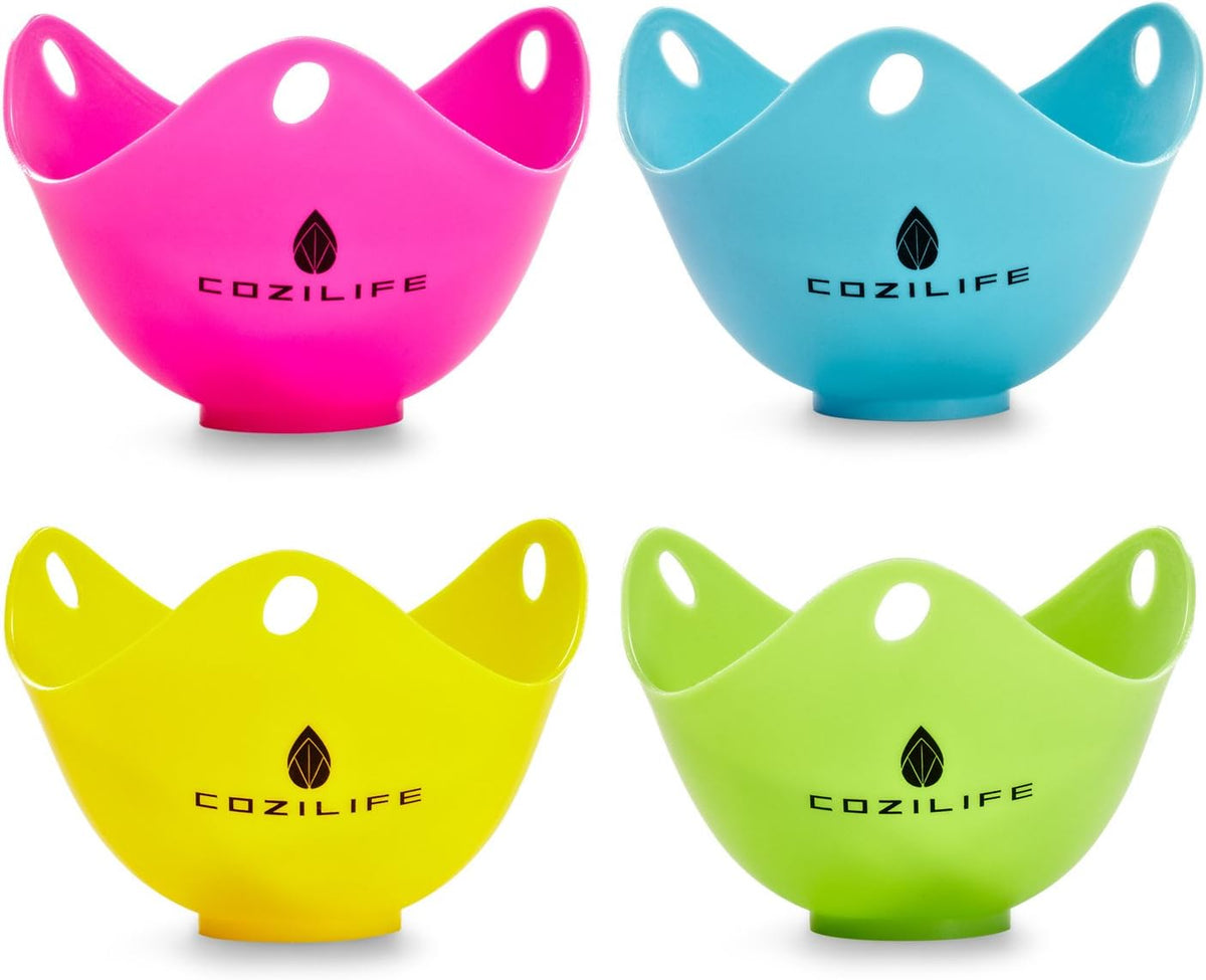 Egg Poacher - COZILIFE Silicone Egg Poaching Cups with Ring Standers, For Microwave or Stovetop Egg Cooking, Kraft Box Packing, BPA Free, Pack of 4