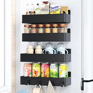 Mystozer Magnetic Spice Rack for Refrigerator Black, 4 Pack