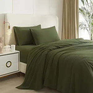 HighBuy Army Green Queen Sheet Set - Hotel Luxury Bed Sheets 4 Pieces Cooling Sheets for Queen Size Bed - Easy Care Bedding Sheets & Pillowcases - 16'' Deep Pocket - Wrinkle, Fade, Stain Resistant