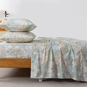 FADFAY Twin Size 4-Piece Sheet Set ��� 100% Percale Cotton Deep Pocket Fitted Sheet, Country Chic Bedding for All Seasons, Crisp & Breathable