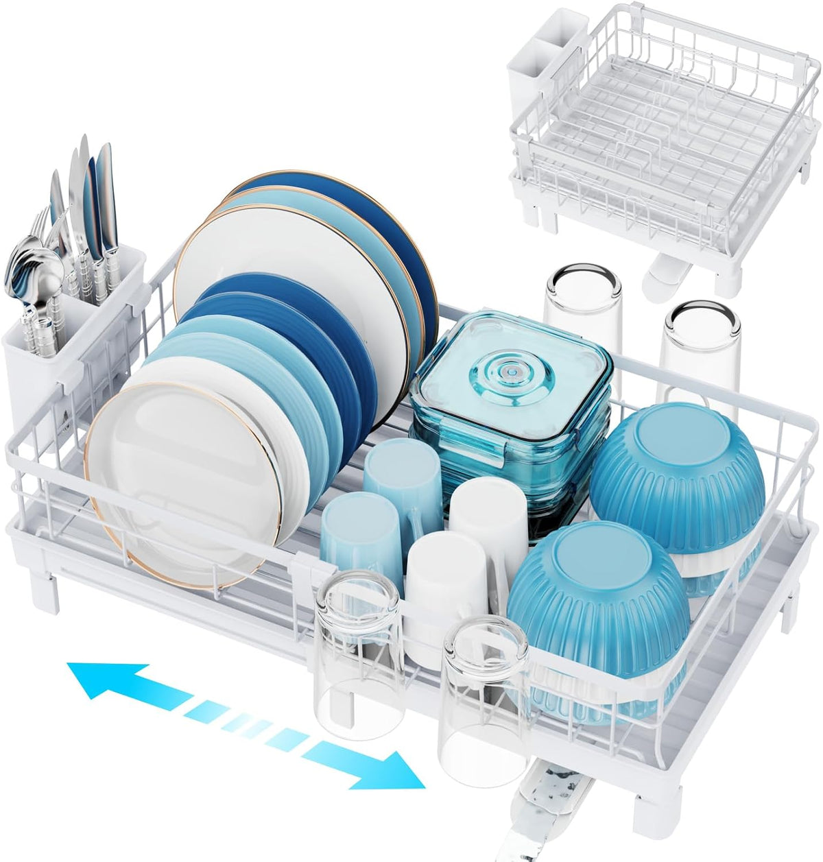GSlife Expandable Dish Drying Rack - Compact with Drainboard, White