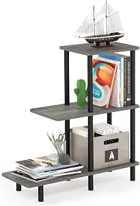Furinno Turn-N-Tube 3-Tier Sofa Side Table Tall, French Oak Grey/Black