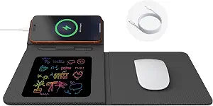 Foldable Travel Mouse Pad with 15W Fast Wireless Charger & Writing Tablet