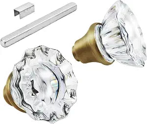 Crystal Glass Door Knobs Interior with Spindle, Antique Brass, 1 Pack