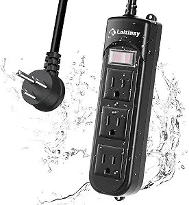 Loitinsy Outdoor Power Strip Weatherproof, Waterproof Flat Plug with 3 Outlets, 6.5 FT Extension Cord, Overload Protection and Shockproof, Suitable for Home and Outside, Wall Mountable, Black