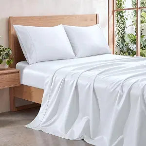 GKM Queen Sheet Set White Deep Pocket Bed Sheets 4 Pieces Cooling