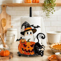 FYSUIMU Halloween Paper Towel Holder Cute Ghost Pumpkin Black Cat Metal Towel Stand Decoration Accessory for Trick or Treat Party Home Kitchen Countertop