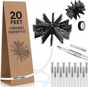 20 Feet Chimney Sweep Kit Flexible Chimney Brush with 15 Nylon Rods 4" and 6" Brush Heads for Fireplace Stove Pipe Dryer Vent and Duct Cleaning