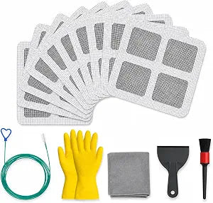 Hair Drain Catcher Kit  10 Disposable Drain Stickers, Drain Snake Tool, Cleaning Brush, Scraper & Gloves  Complete Hair Clog Remover Set for Shower, Bathroom Sink, Bathtub & Kitchen Drain