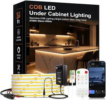 Under Cabinet LED Lighting kit, Plug in 16.4ft COB LED Strip Lights