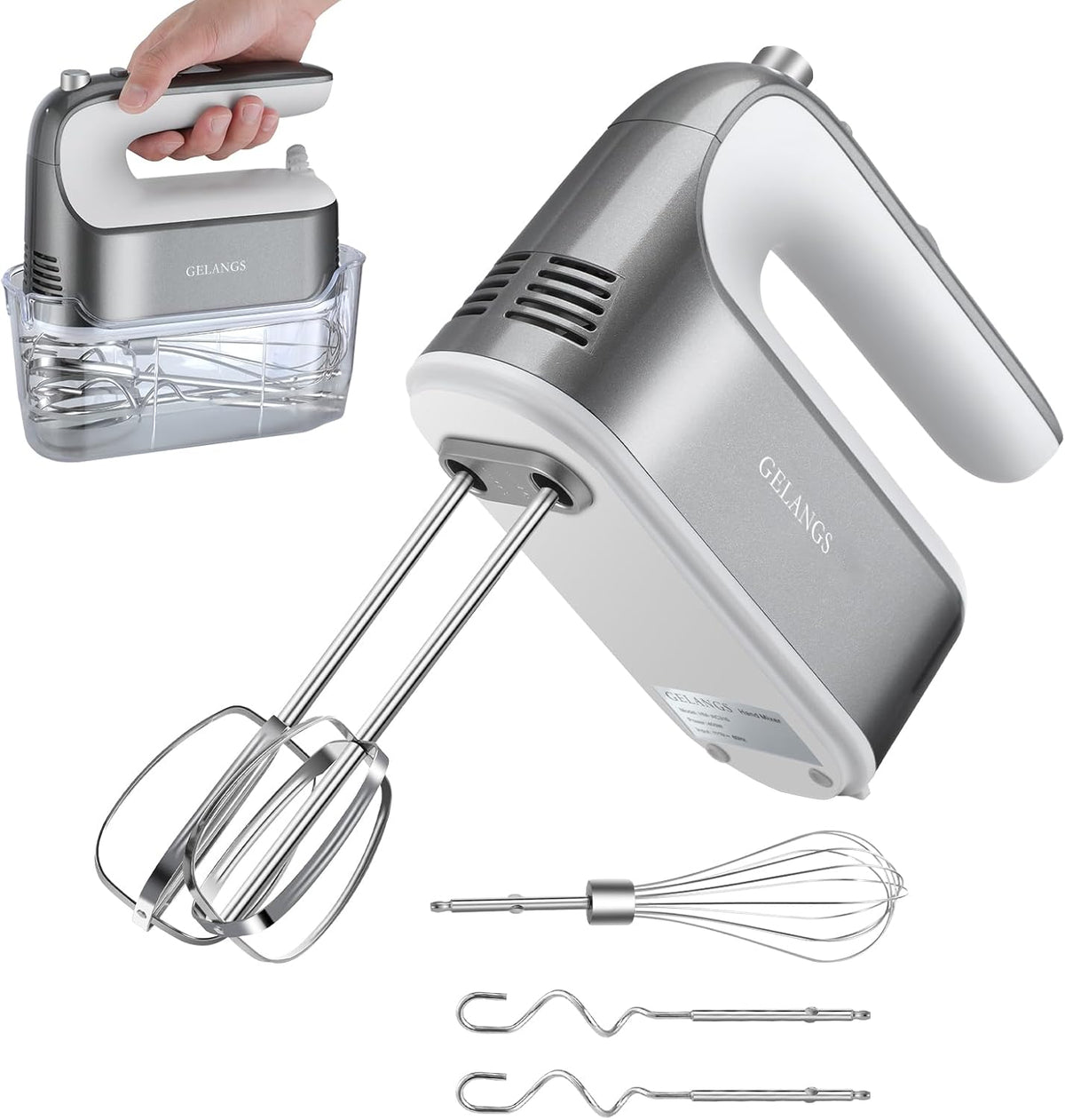 Hand Mixer Blender with Turbocharged 5-speed, One Click Release, 400W Copper Motor -5 Stainless Steel Accessories -110V Blender, Used for Baking, Beating Eggs, and Dough