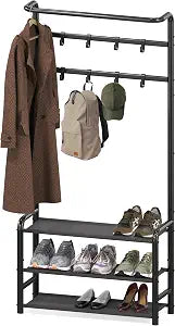 Simple Houseware Coat Rack with Shelf, Standing Hall Tree with Hooks, Black