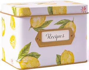 Heart & Berry Lemon Recipe Box with 50 4x6 Recipe Cards and 12 Dividers - Recipe Tin for 4x6 Inches Cards