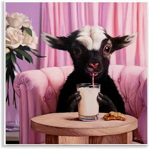 Baby Goat Sipping Milk, 12 x 12 Inch Mounted Print on Wall Plaque