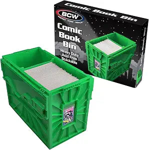 BCW Short Comic Book Bin | Holds 150 Comics | Stackable Plastic Storage | Acid-Free Organizer | Green, Single