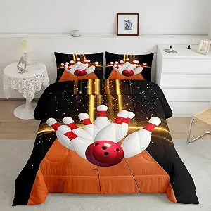 Homewish Boys Bowling Twin Size Comforter Set,Kids Bowling Ball Decor All Season Bedding Set,Teens Sports Games Comforter,Children Bowling Lovers Decor Quilt Set Bedroom Collection 2Pcs