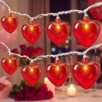 8.5Ft Red Heart Fairy String Lights, Valentine's Day Decor Lights with 10 Red 3D Heart Lights, Connectable Valentine's Day Love Heart Light for Indoor Outdoor Home Wedding Anniversary Party Decoration
