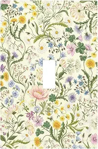 Boho Flower Floral Light Switch Cover Decorative 1 Gang Single Toggle Wall Plates Outlet Electrical Faceplate for Bedroom Bathroom Kitchen