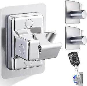 360 Adjustable Shower Head Holder, Handheld Shower Head Holder with Strong Adhesive, Waterproof, No Drill Wall Mount with Adhesive Hooks for Bathrooms, Heavy Duty Hooks for Walls