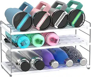 YAN & HIN Expandable Water Bottle Organizer for Cabinet, 3 Tier Tumbler Organizer, Adjustable Bottle Holder, Kitchen Pantry Storage Rack