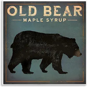 Vintage Bear Maple Syrup Sign, 12 x 12 Inch Mounted Print on Wall Plaque