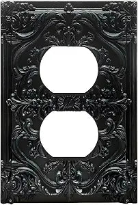 Decorative Outlet Covers Black 3D Floral Embossed 1 Gang Duplex Light Switch Cover Plate Unique Wall Plate Electrical Switch Plate Covers for Bedroom Home Decor