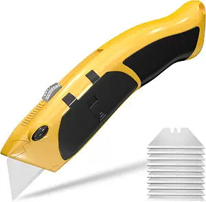 Auto Reload Utility Knife with 10 Preloaded SK5 Blades, Heavy Duty Box Cutter Retractable and Razor Knife with Non-Slip Rubber Handle and Lanyard Hole