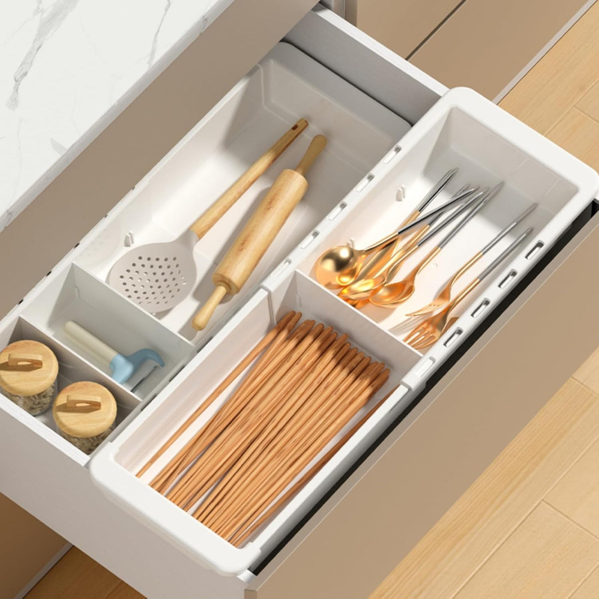 2 PCS Sliding Drawer Tray with Adjustable Dividers