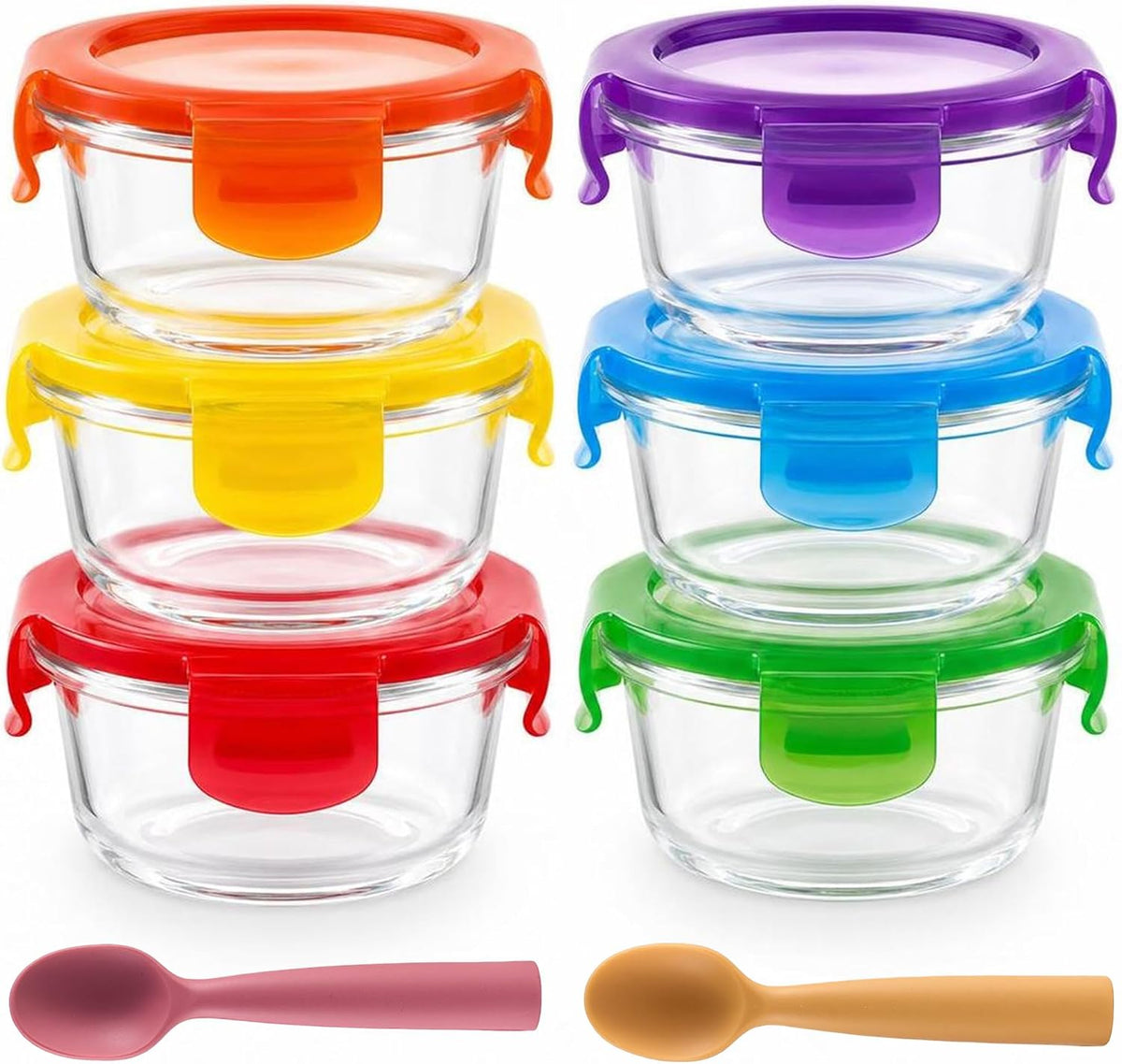 8 Oz Small Glass Storage Containers with Lids - 1 Cup Mini Airtight, Leakproof, BPA Free Round Containers Set for Sauce, Meal Prep - Reusable, Dishwasher, Microwave and Freezer Safe (Pack-6)