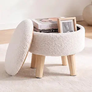 DUMOS Round Storage Ottoman Foot Rest, Small Footstool for Living Room